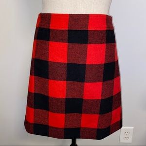 J Crew buffalo check red & black wool skirt size 2